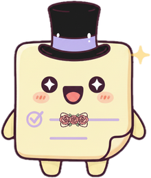A Crumpet buddy dressed up in wardrobe items